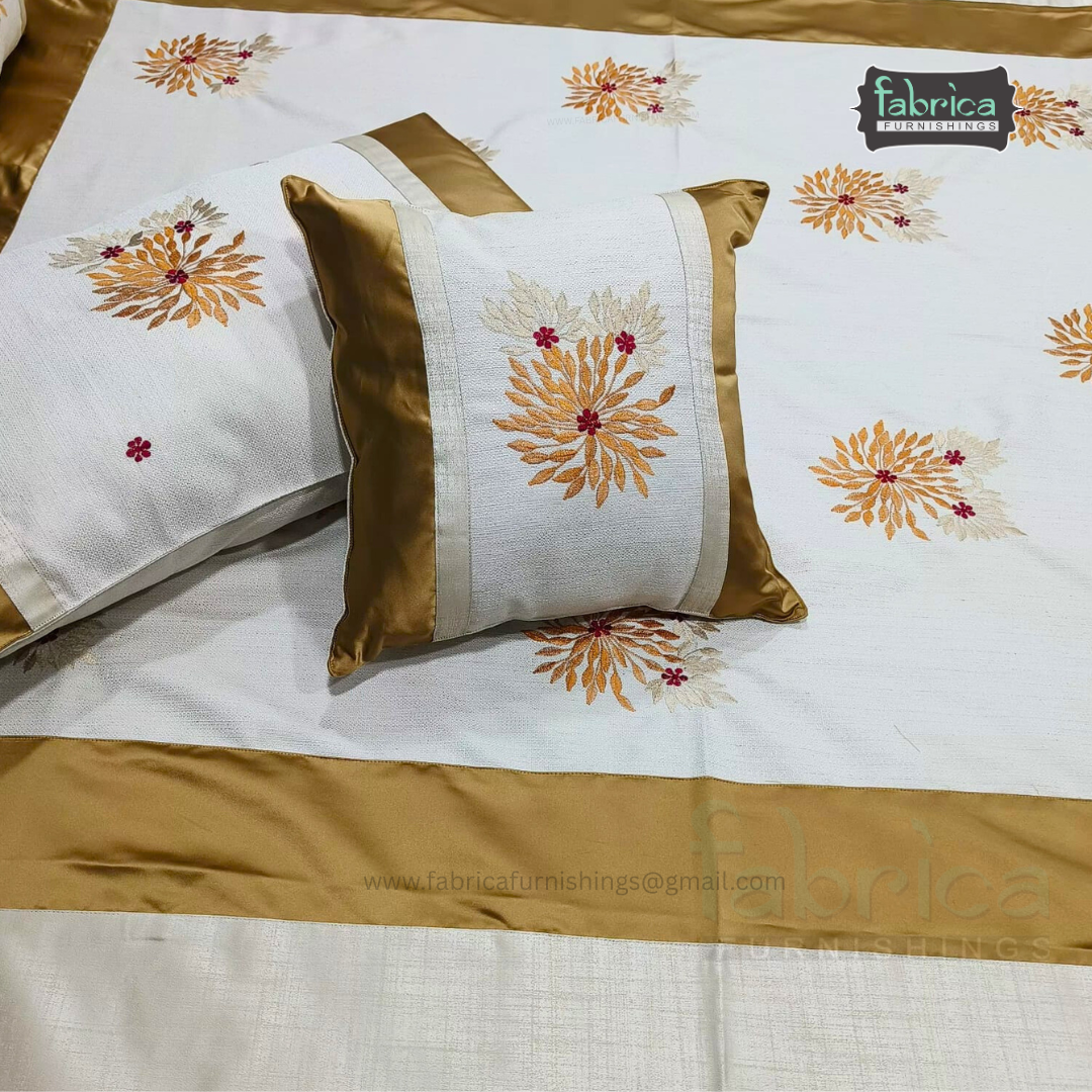 Jacquard Silk Applique Work King Size Embroidered 5 Pcs Set