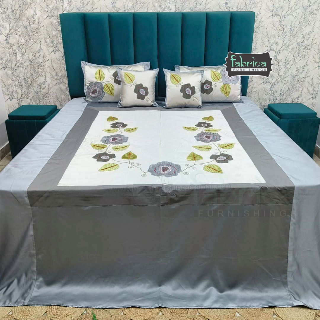 Jacquard Silk Applique Work King Size Embroidered 5 Pcs Set