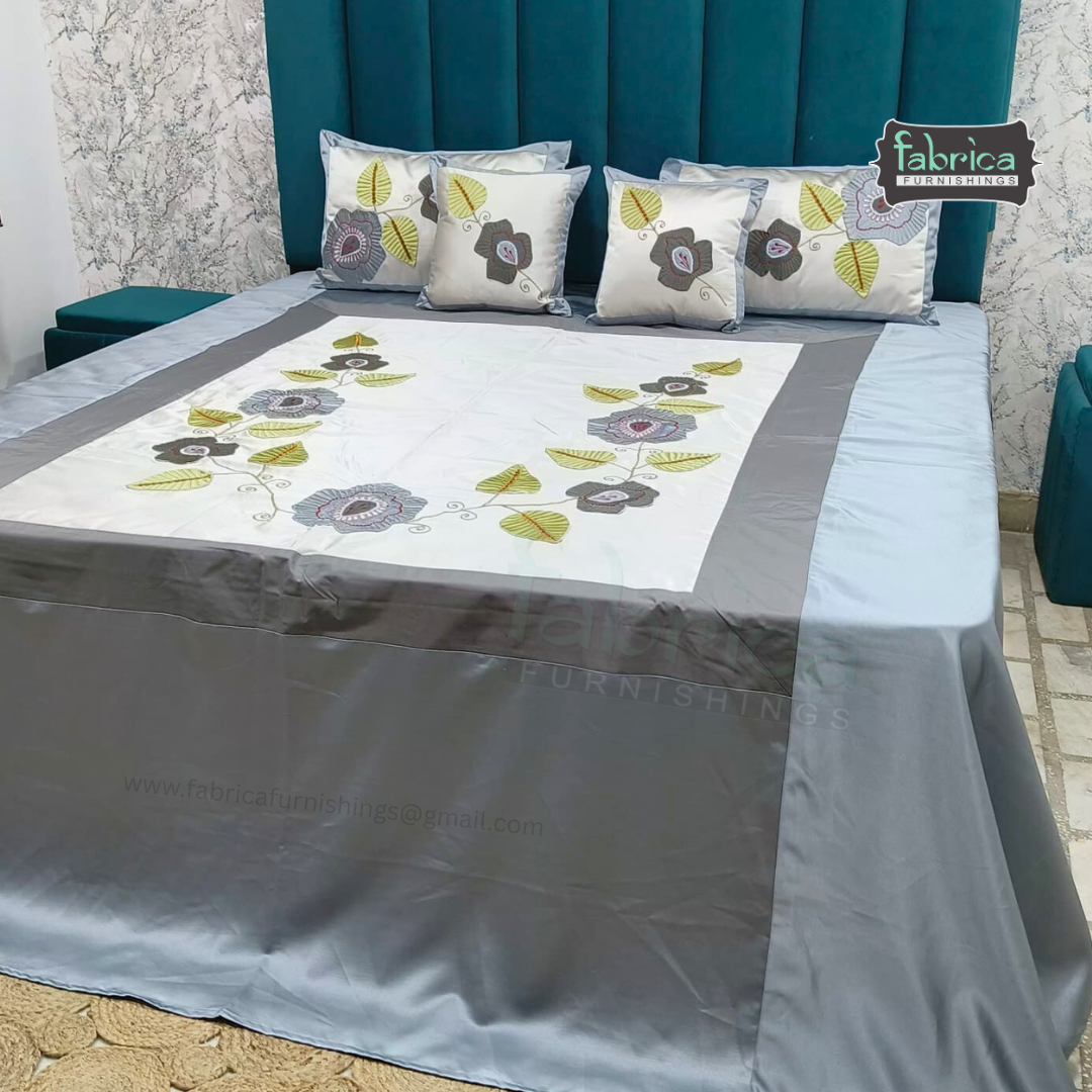 Jacquard Silk Applique Work King Size Embroidered 5 Pcs Set