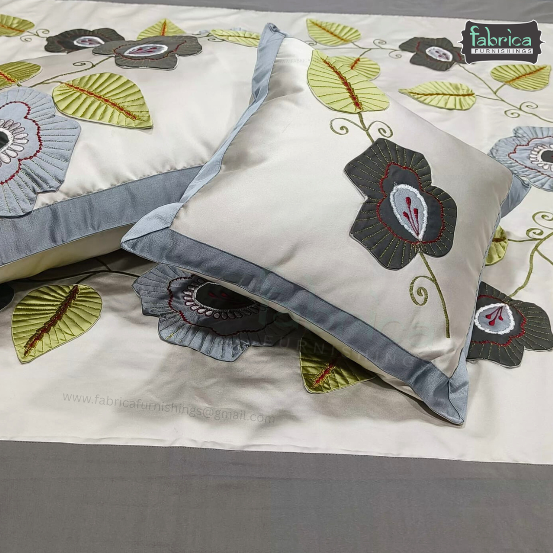 Jacquard Silk Applique Work King Size Embroidered 5 Pcs Set
