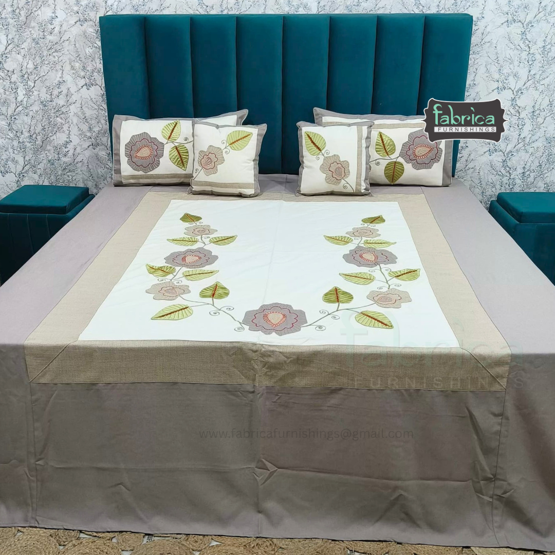 Jacquard Silk Applique Work King Size Embroidered 5 Pcs Set