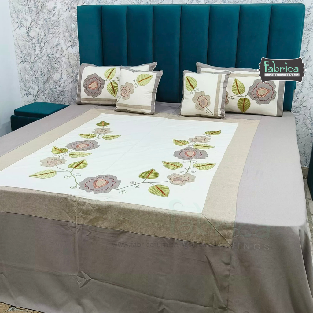 Jacquard Silk Applique Work King Size Embroidered 5 Pcs Set