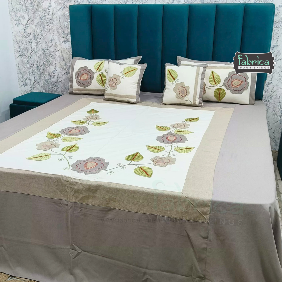 Jacquard Silk Applique Work King Size Embroidered 5 Pcs Set