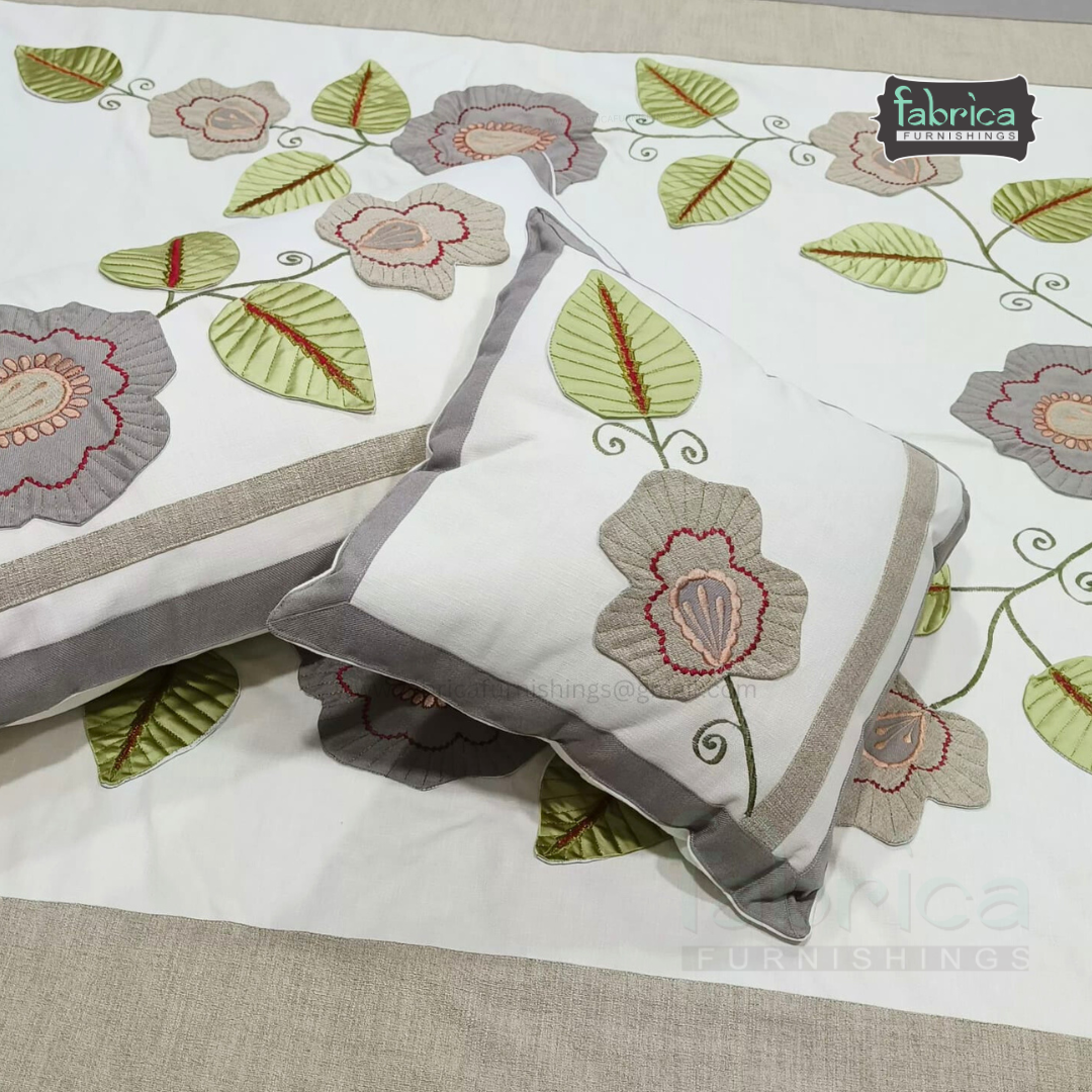 Jacquard Silk Applique Work King Size Embroidered 5 Pcs Set