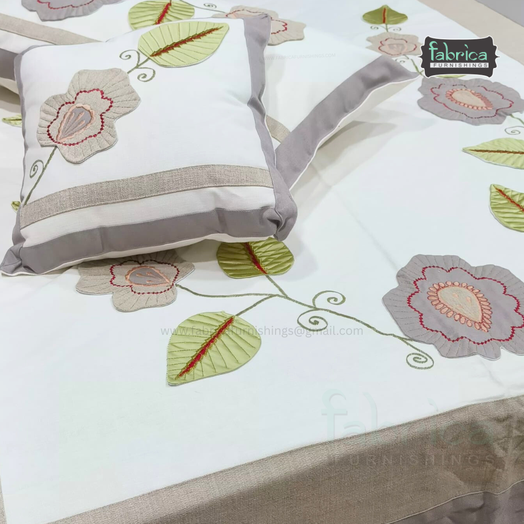 Jacquard Silk Applique Work King Size Embroidered 5 Pcs Set