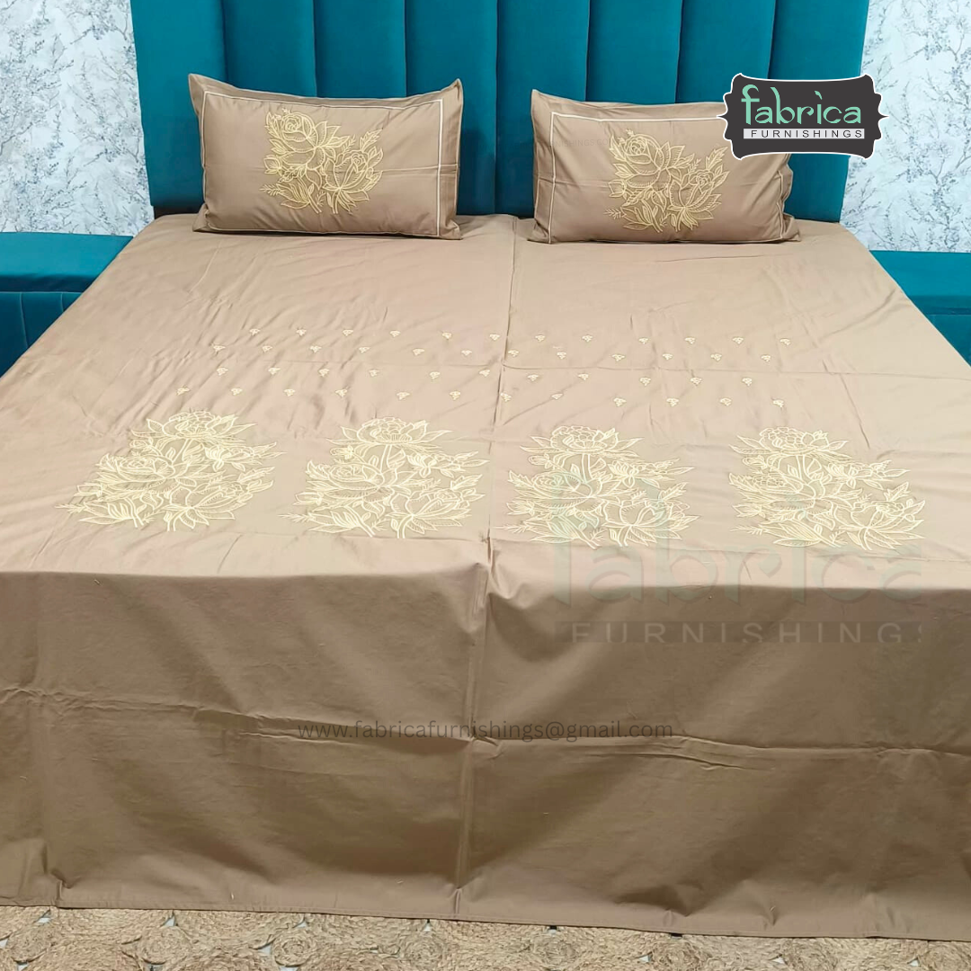 Fabby Decor  Designer Pure Cotton Embroidered King Size Bedsheet Set