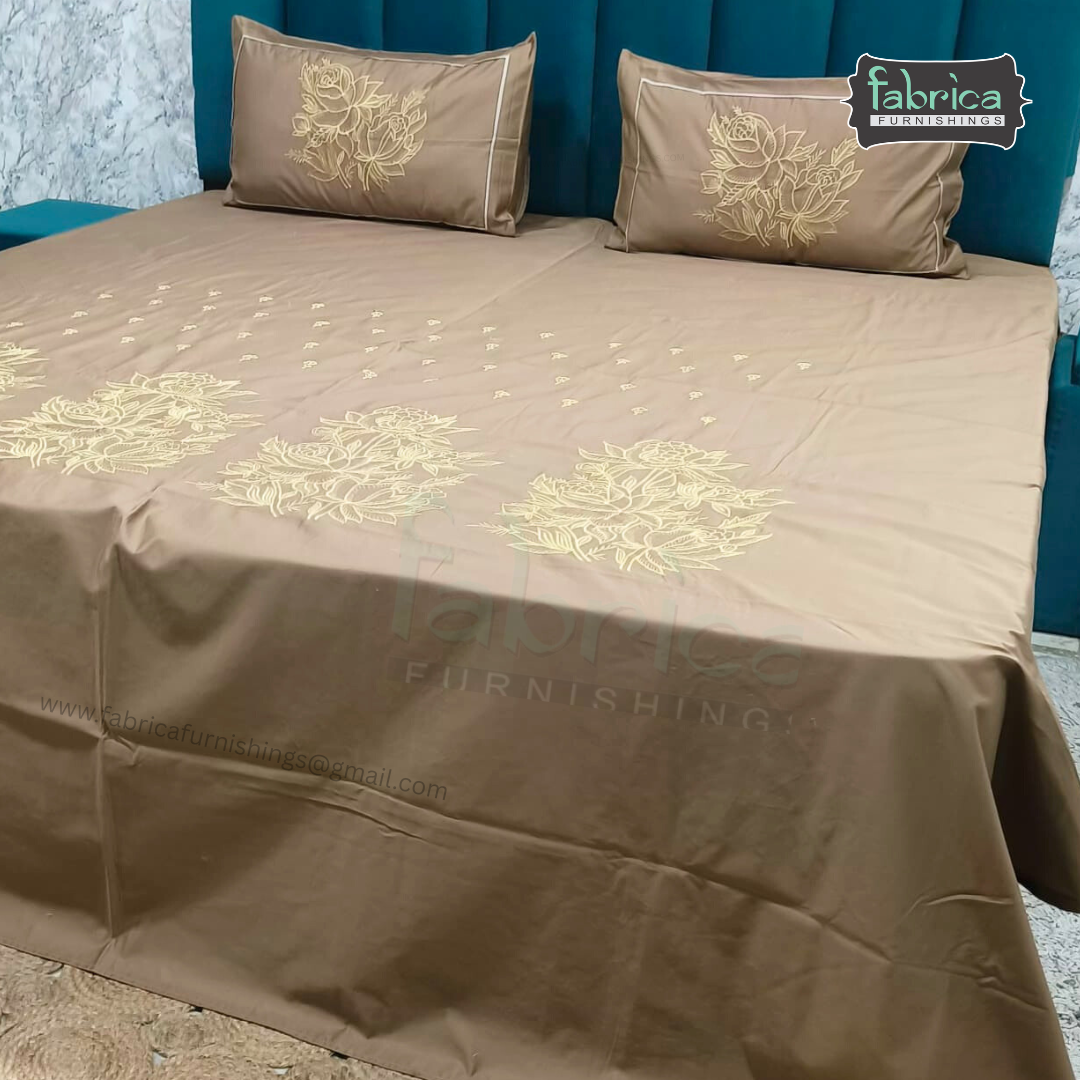 Fabby Decor  Designer Pure Cotton Embroidered King Size Bedsheet Set