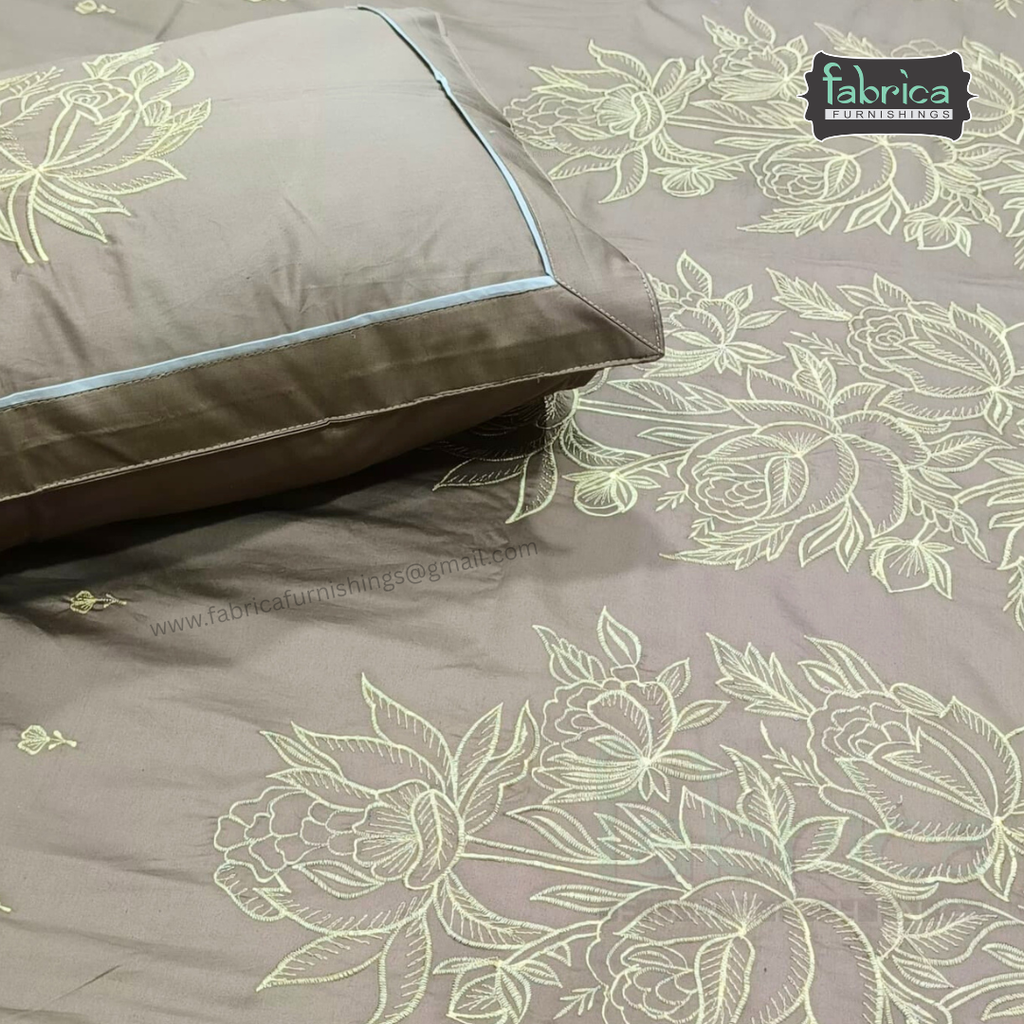 Fabby Decor  Designer Pure Cotton Embroidered King Size Bedsheet Set