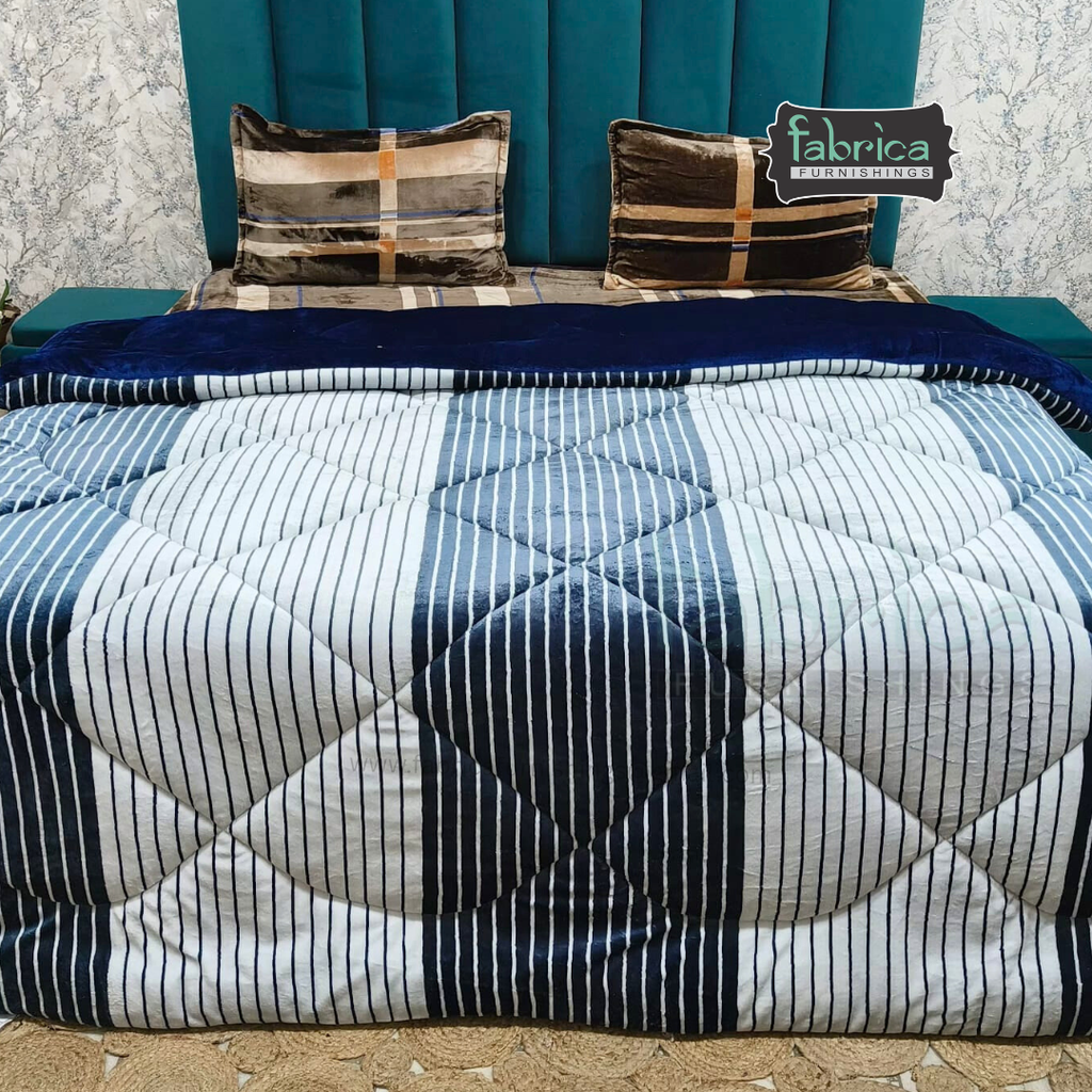 Softora Stripe Printed King Size Reversible Winter Quilts
