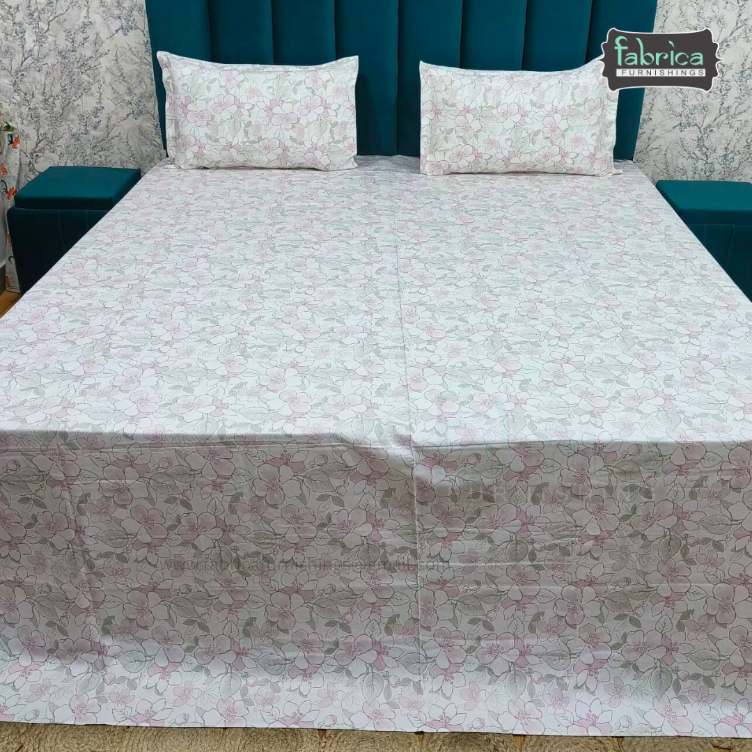Floral Bliss King Size Pure Cotton Printed Bedsheet Set