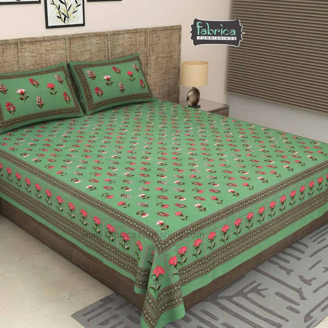Sitara Handblock Designer Printed Premium Pure Cotton Kingsize Bed Sheets