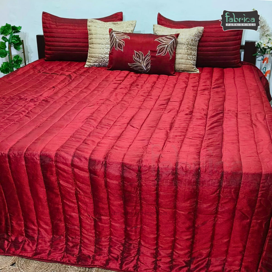 Maroon Majesty Designer Quilted King Size 6 Pcs Bedspread
