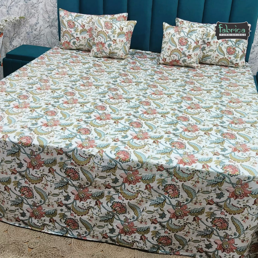 Anokhi Printed Quilted 5 pcs King Size Bedsheet Set
