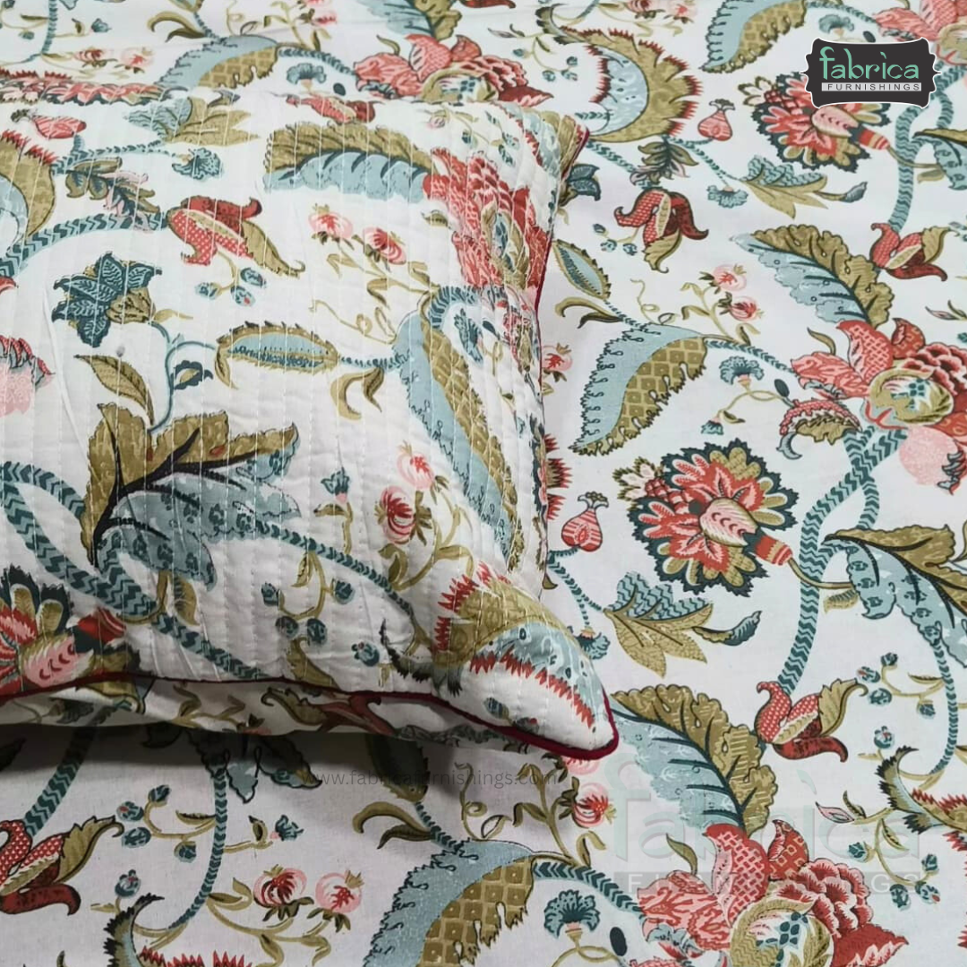 Anokhi Printed Quilted 5 pcs King Size Bedsheet Set