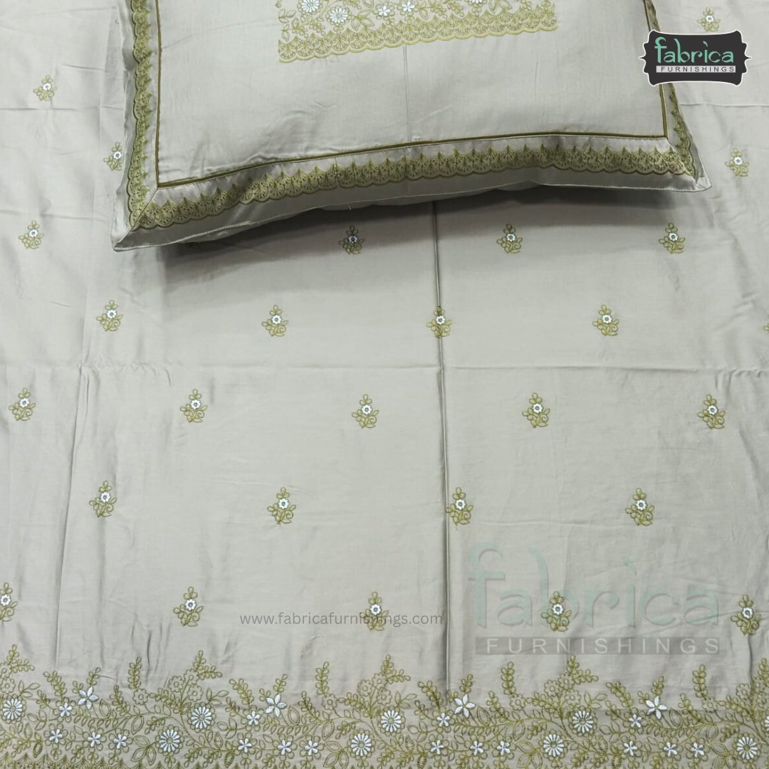 Artistic Thread Work Pure Cotton King Size Embroidered Bedsheet