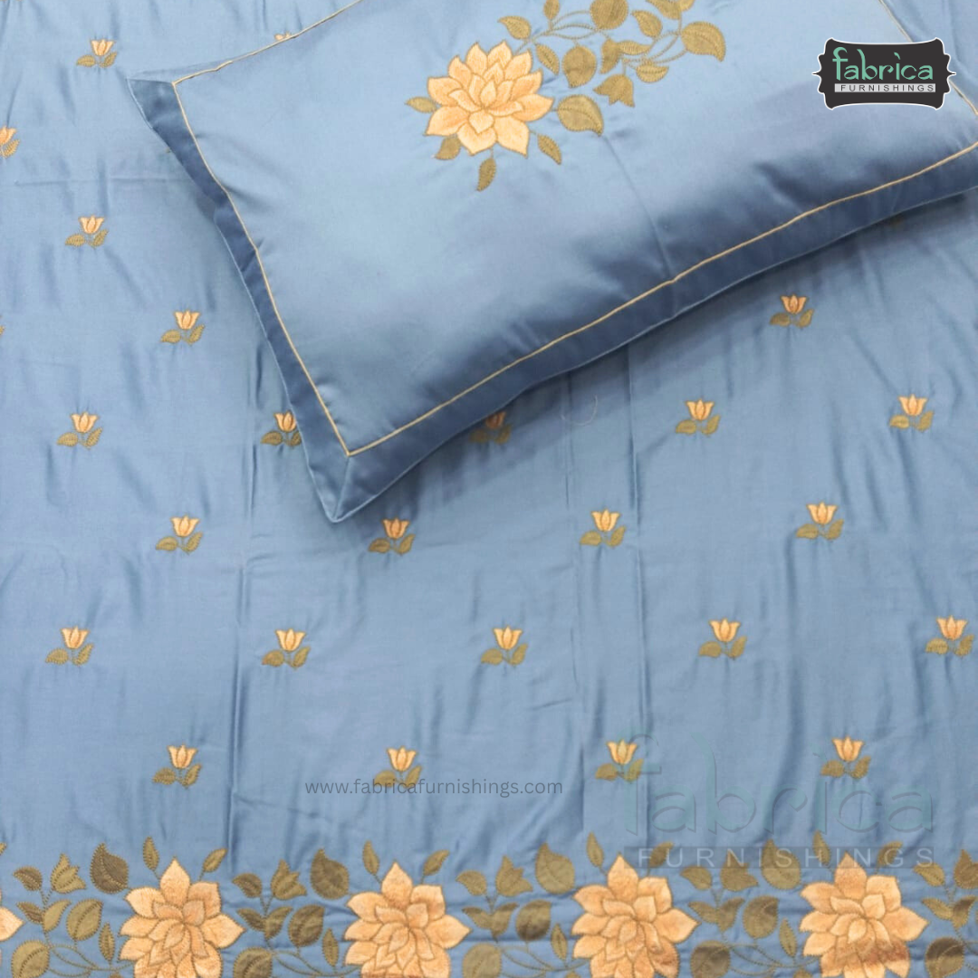 Artistic Thread Work Pure Cotton King Size Embroidered Bedsheet