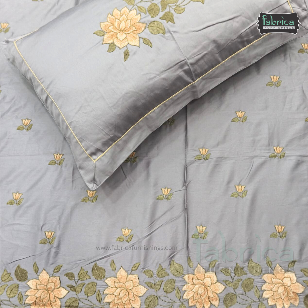 Artistic Thread Work Pure Cotton King Size Embroidered Bedsheet