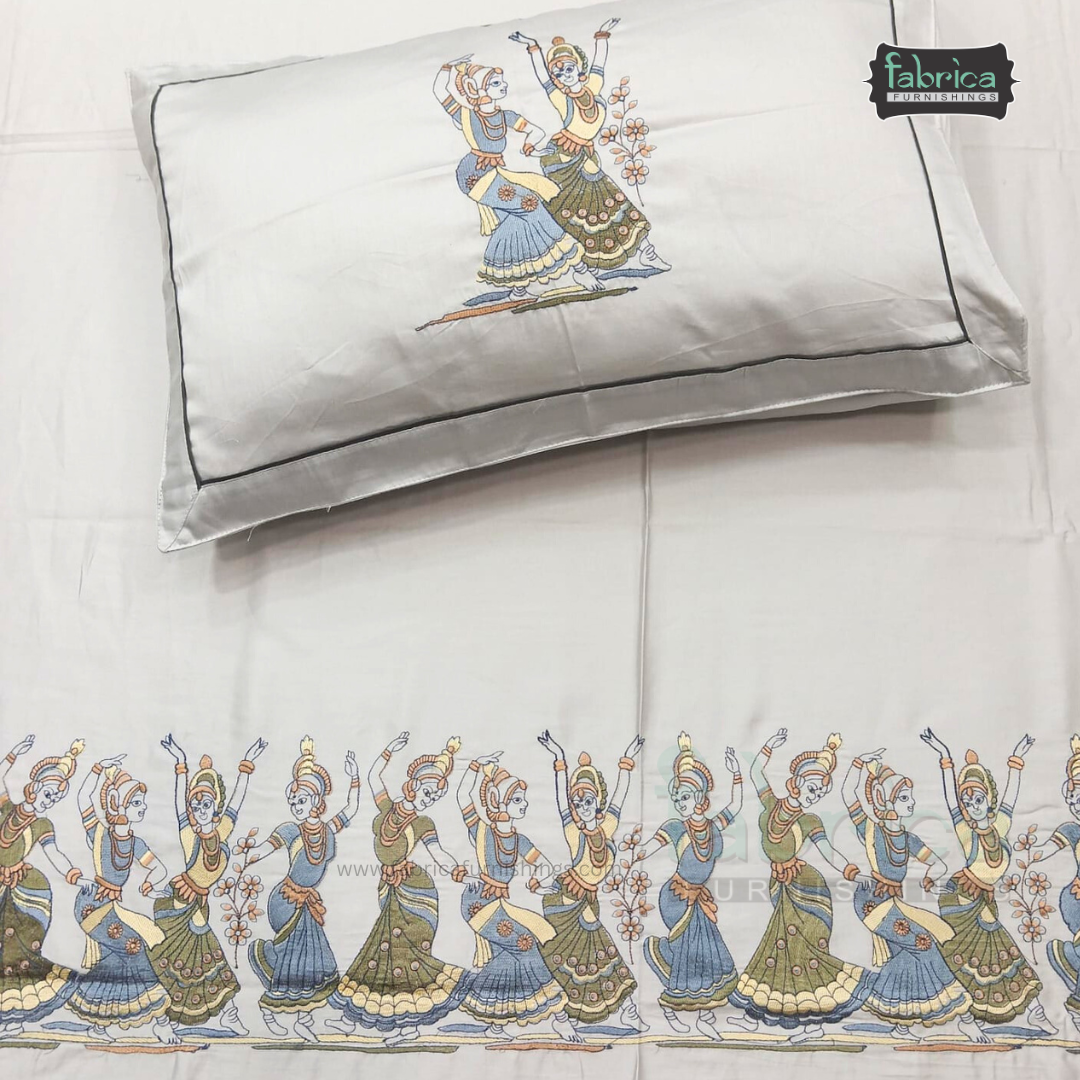 Artistic Thread Work Pure Cotton King Size Embroidered Bedsheet