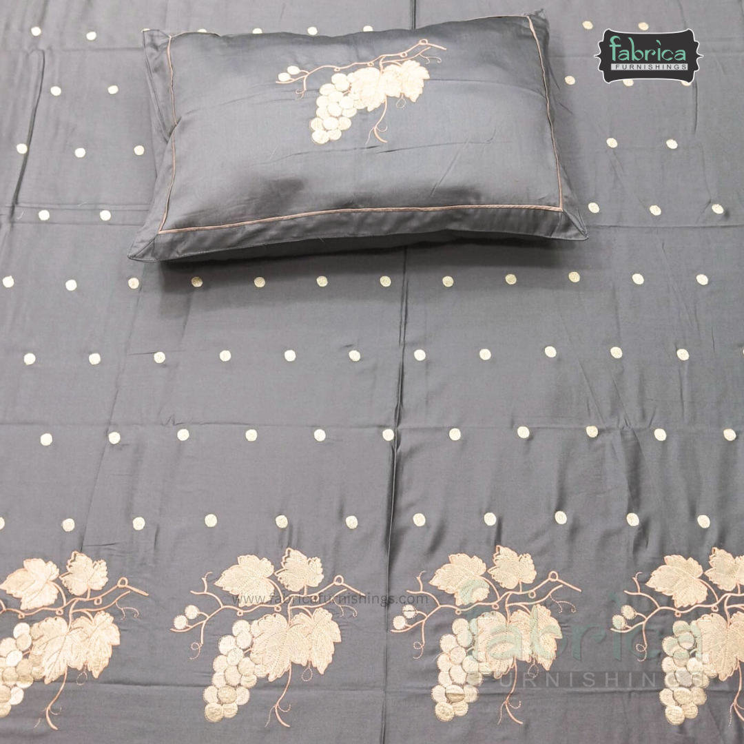 Artistic Thread Work Pure Cotton King Size Embroidered Bedsheet