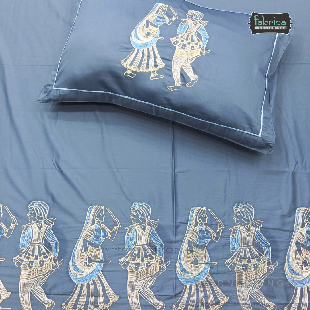 Artistic Thread Work Pure Cotton King Size Embroidered Bedsheet