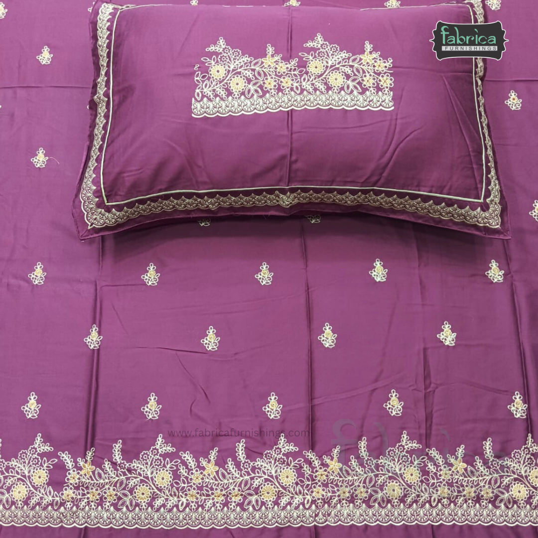 Artistic Thread Work Pure Cotton King Size Embroidered Bedsheet