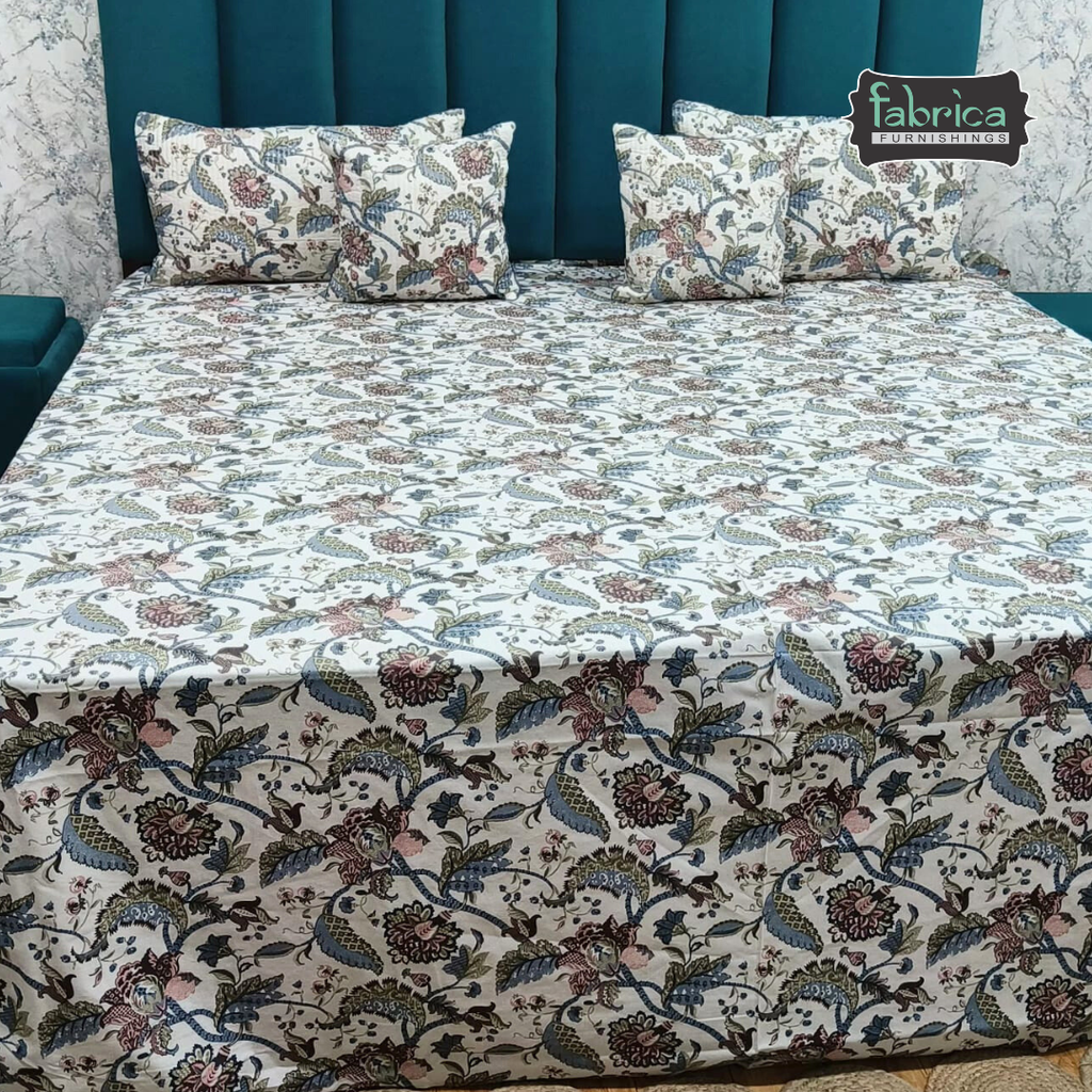 Anokhi Printed Quilted 5 pcs King Size Bedsheet Set