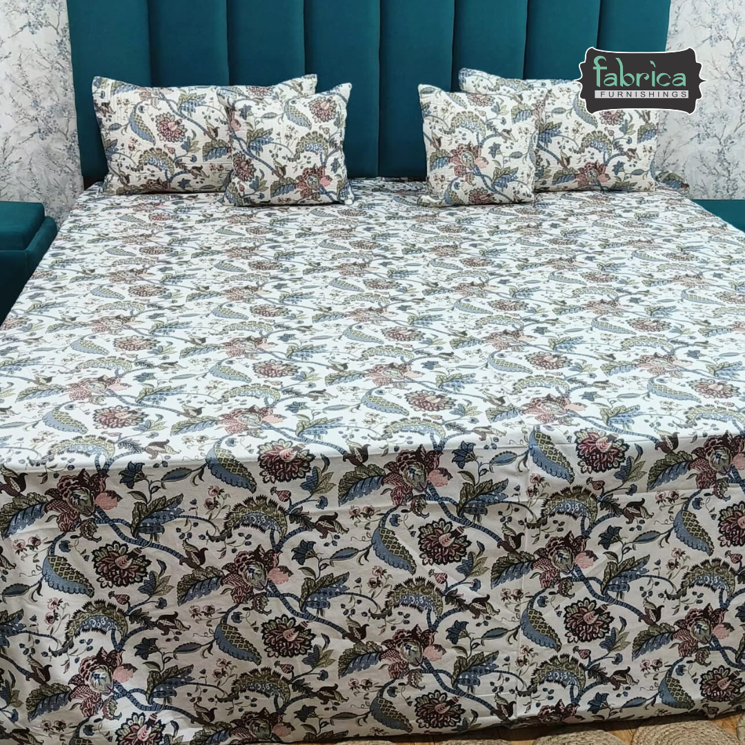 Anokhi Printed Quilted 5 pcs King Size Bedsheet Set
