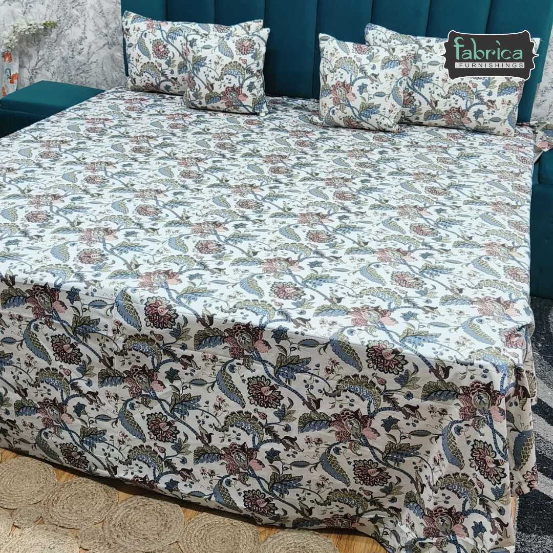 Anokhi Printed Quilted 5 pcs King Size Bedsheet Set