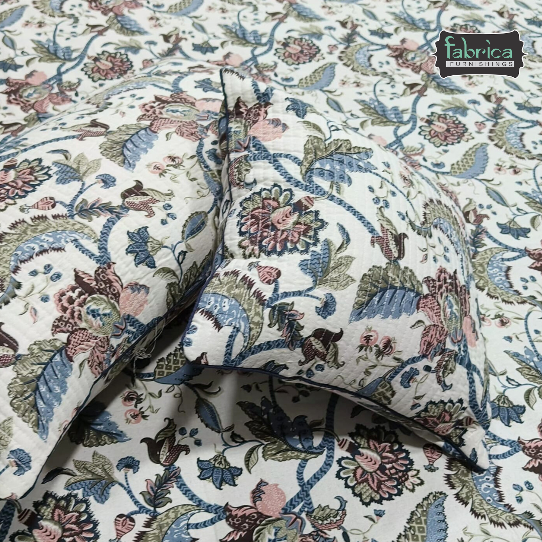 Anokhi Printed Quilted 5 pcs King Size Bedsheet Set