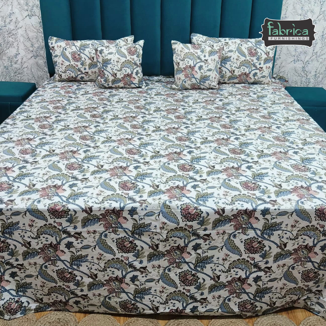 Anokhi Printed Quilted 5 pcs King Size Bedsheet Set