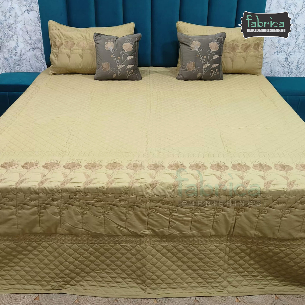 Monarch Quilted Embroidered 5 Piece Bedding Set