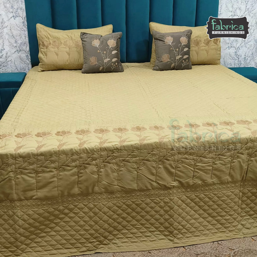 Monarch Quilted Embroidered 5 Piece Bedding Set