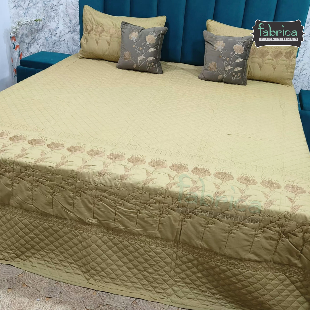 Monarch Quilted Embroidered 5 Piece Bedding Set