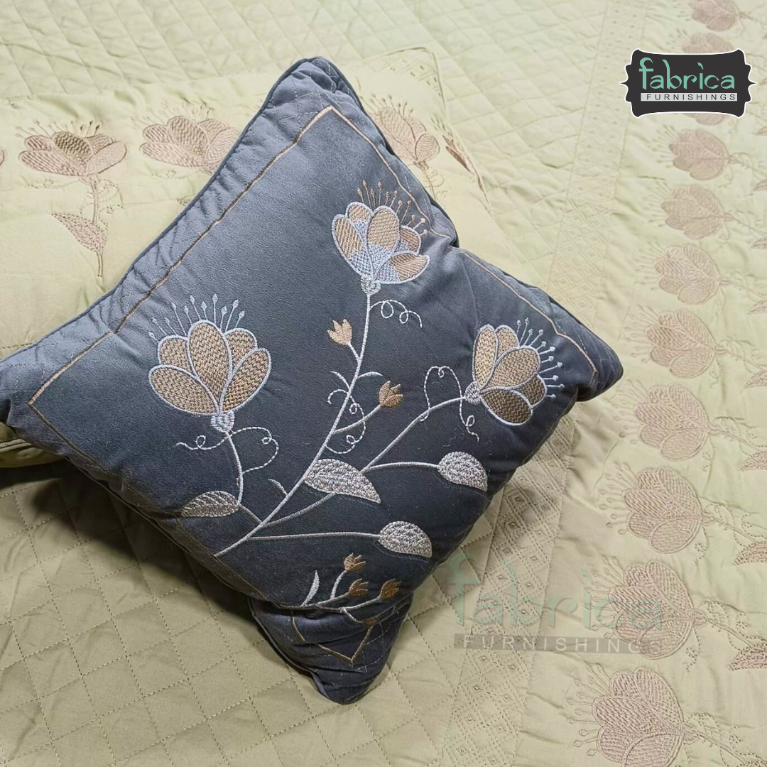 Monarch Quilted Embroidered 5 Piece Bedding Set