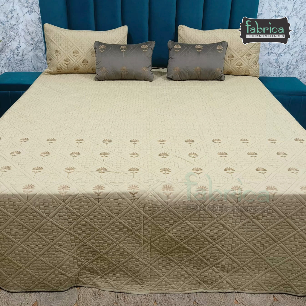 Monarch Quilted Embroidered 5 Piece Bedding Set