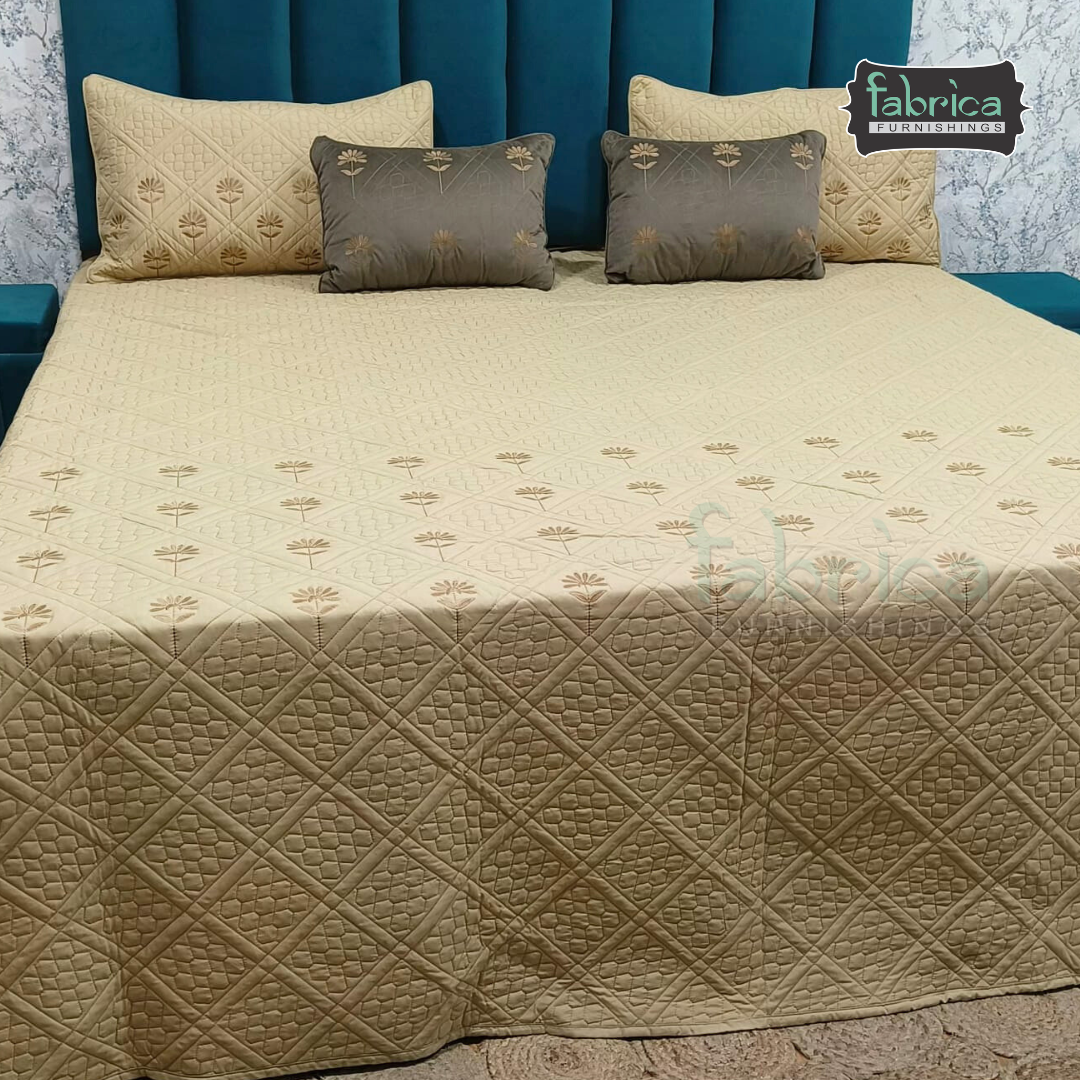 Monarch Quilted Embroidered 5 Piece Bedding Set