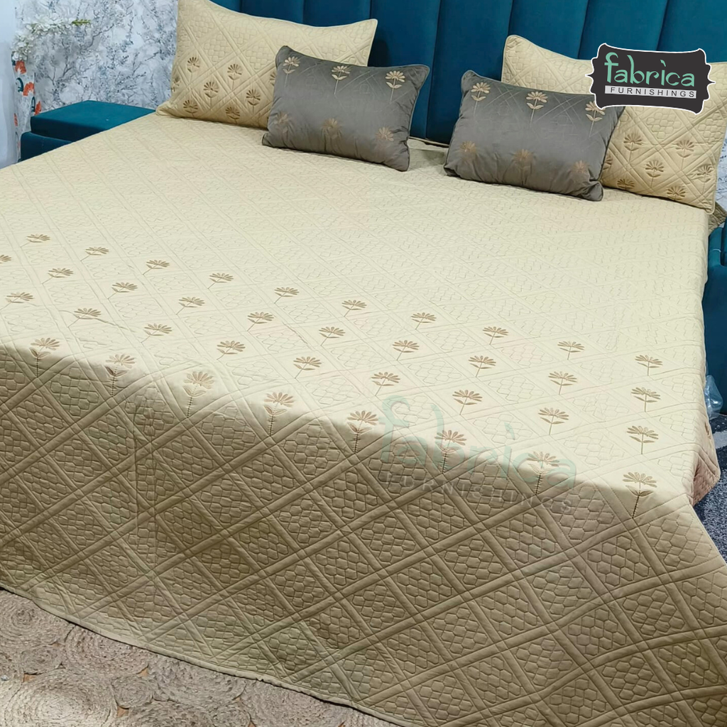 Monarch Quilted Embroidered 5 Piece Bedding Set