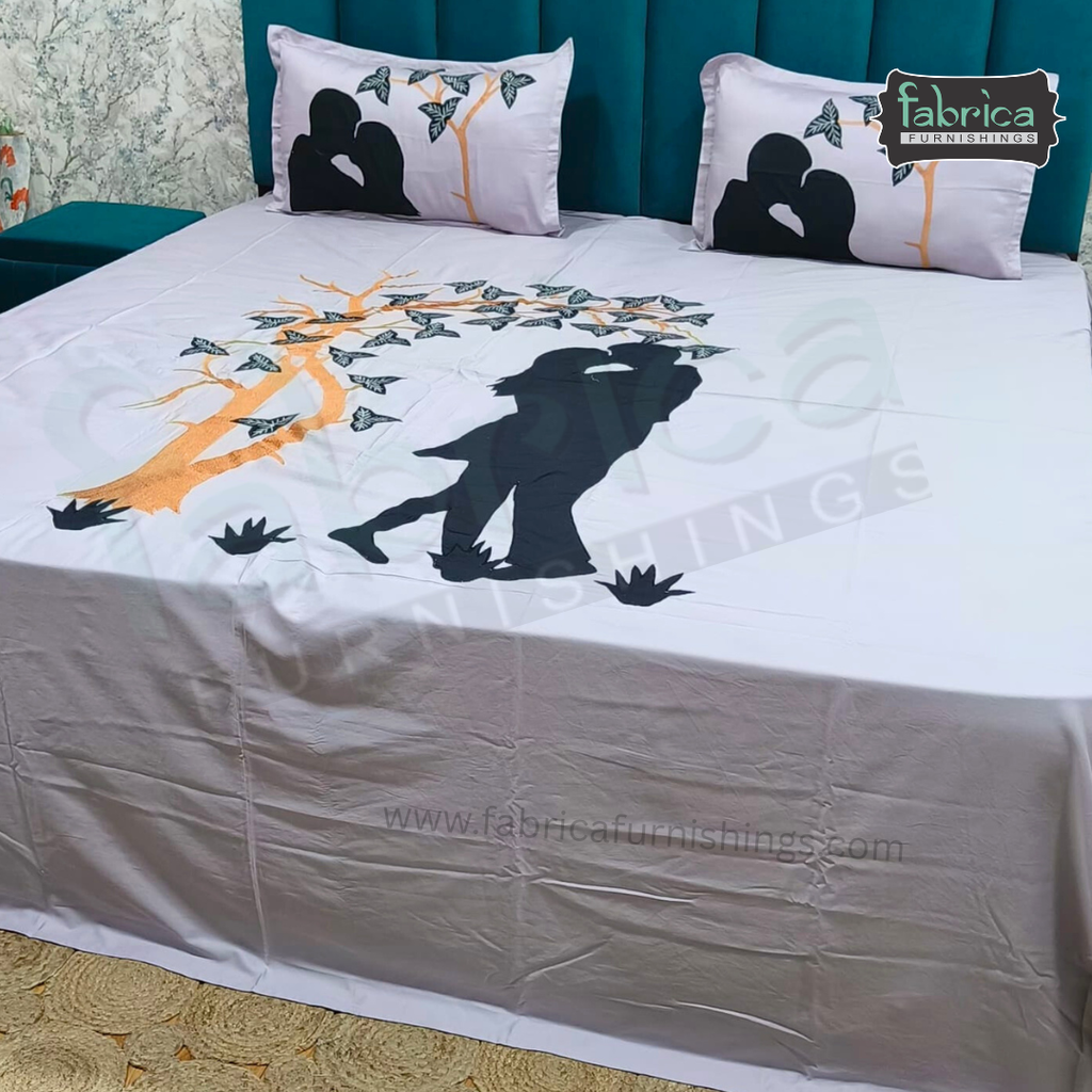 Fabby Home Designer  Embroider king Size pure cotton Bed Sheets
