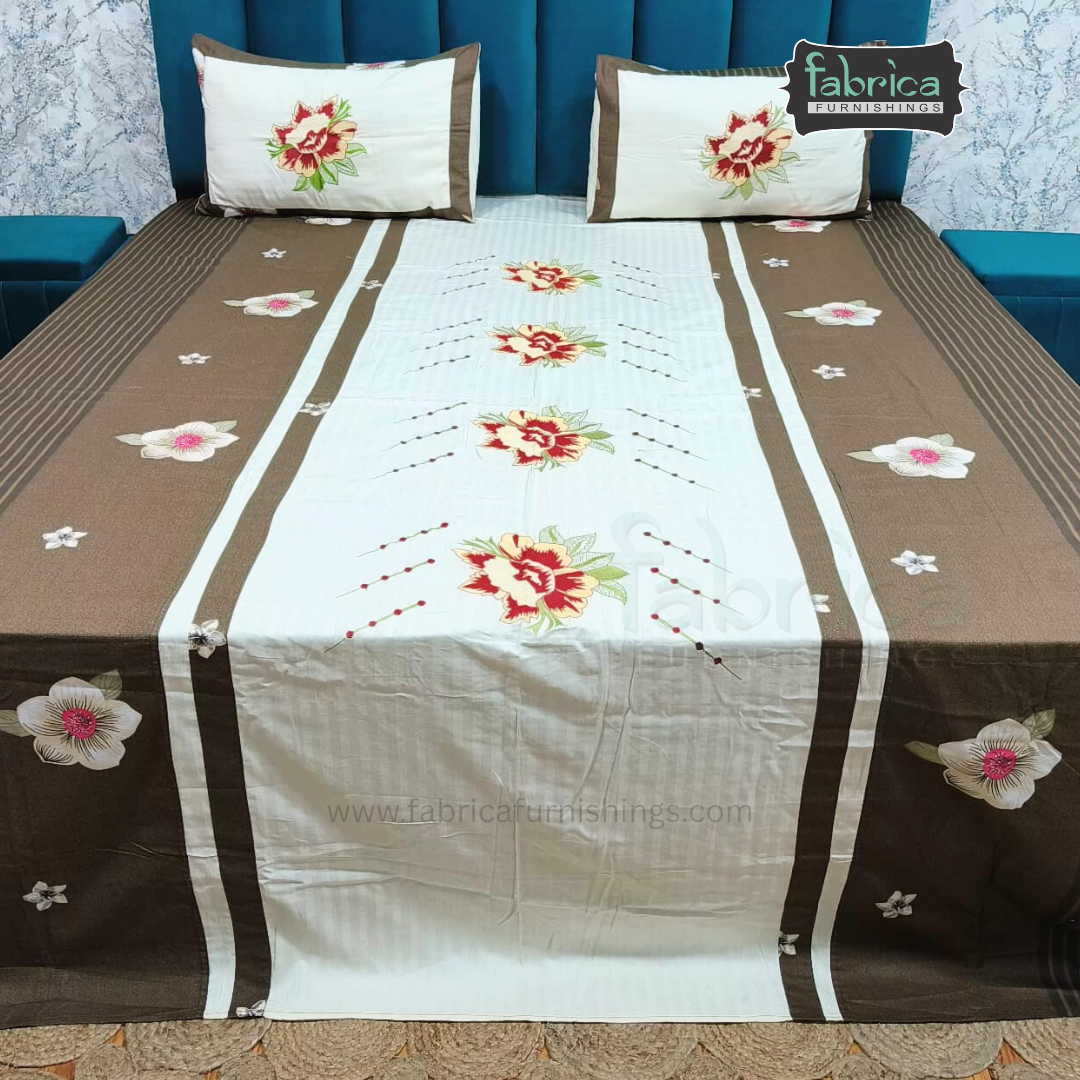 Fabby Home Designer  Embroider king Size pure cotton Bed Sheets