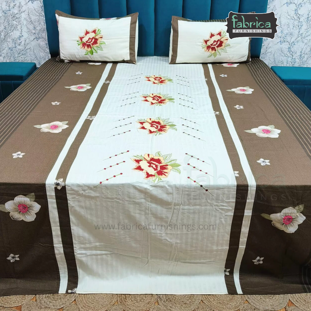 Fabby Home Designer  Embroider king Size pure cotton Bed Sheets