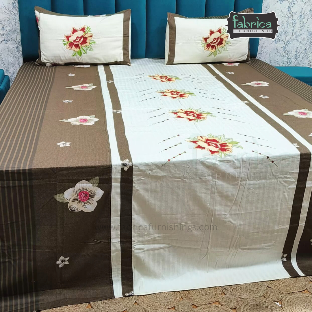 Fabby Home Designer  Embroider king Size pure cotton Bed Sheets