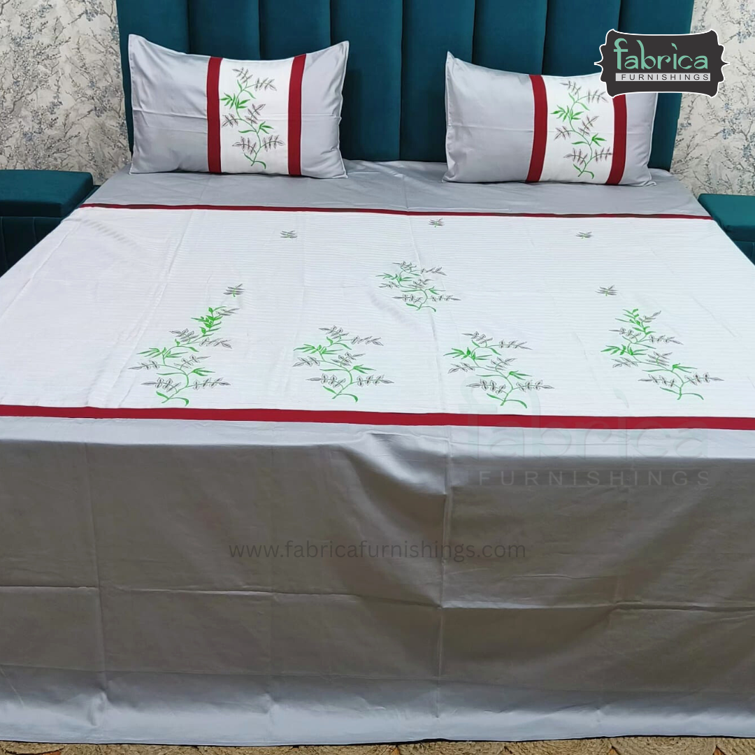 Fabby Home Designer  Embroider king Size pure cotton Bed Sheets