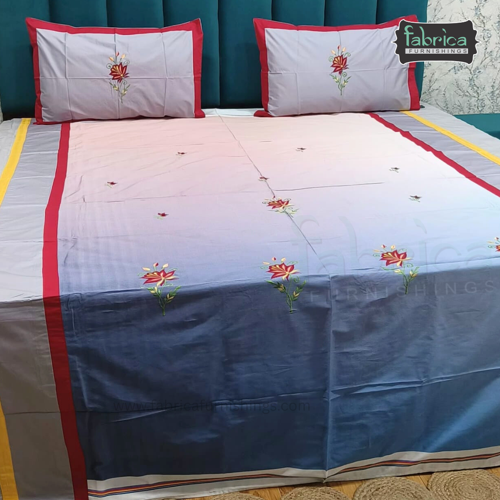 Fabby Home Designer  Embroider Queen Size pure cotton Bed Sheets