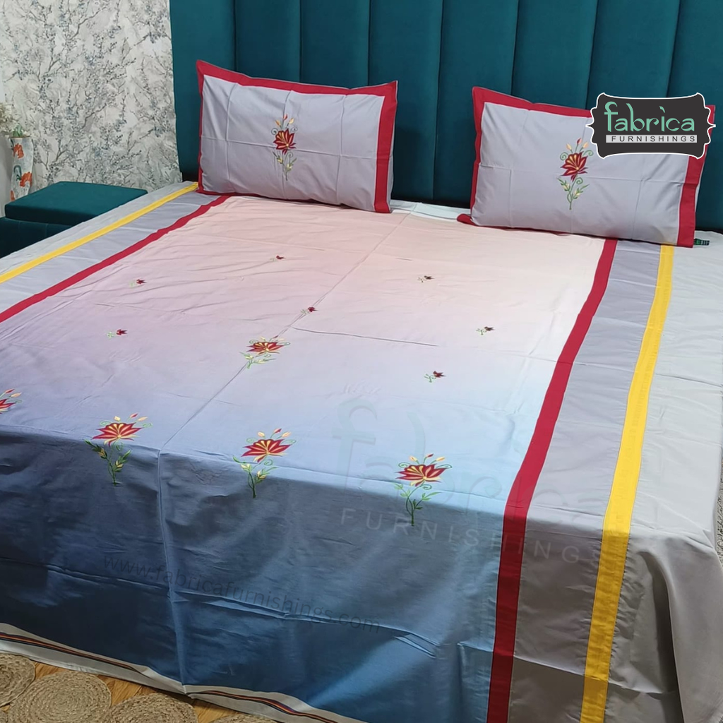 Fabby Home Designer  Embroider Queen Size pure cotton Bed Sheets