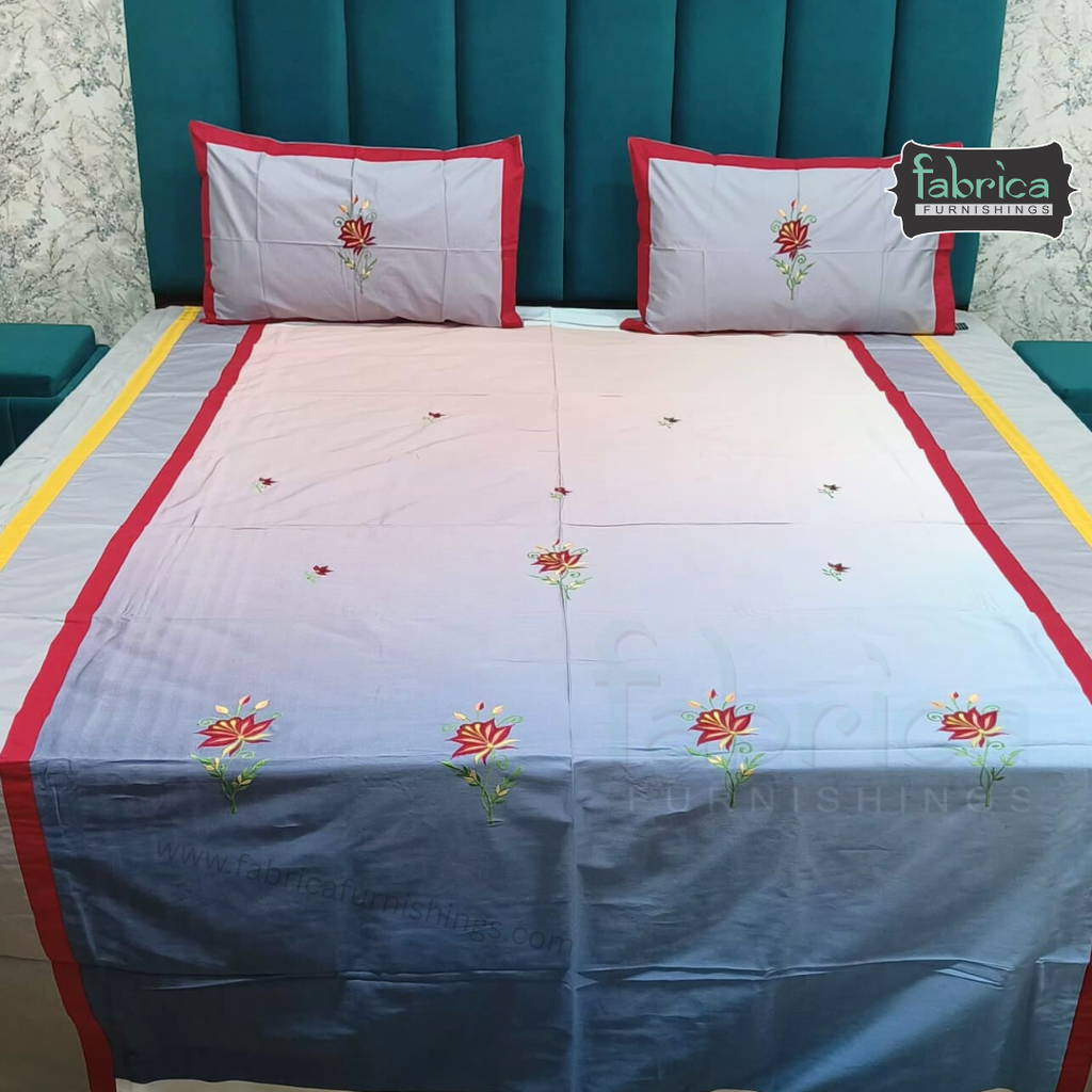 Fabby Home Designer  Embroider Queen Size pure cotton Bed Sheets