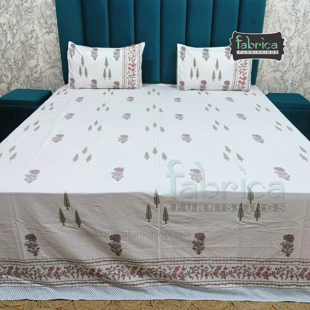 Percale Cotton Hand block Printed Super King-size Bedsheet