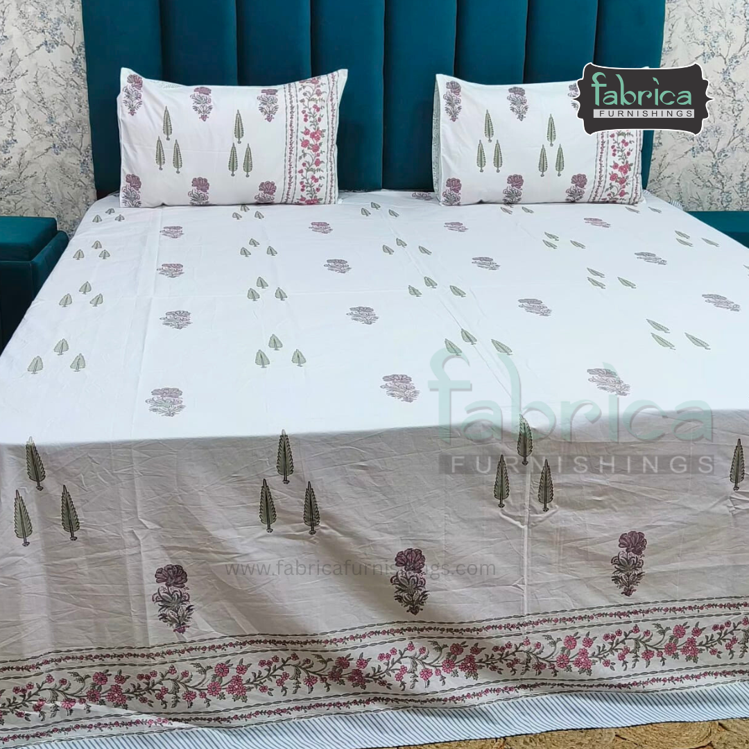 Percale Cotton Hand block Printed Super King-size Bedsheet