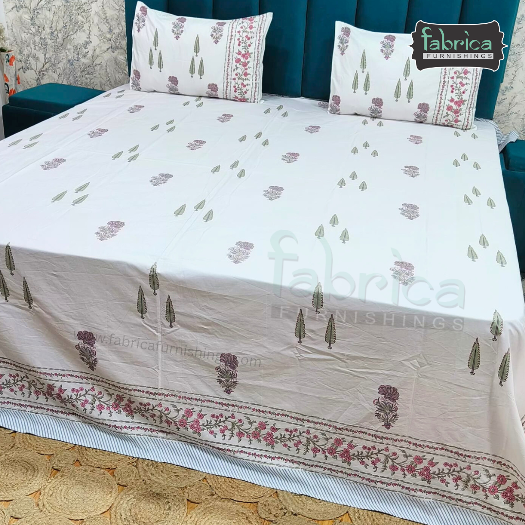 Percale Cotton Hand block Printed Super King-size Bedsheet