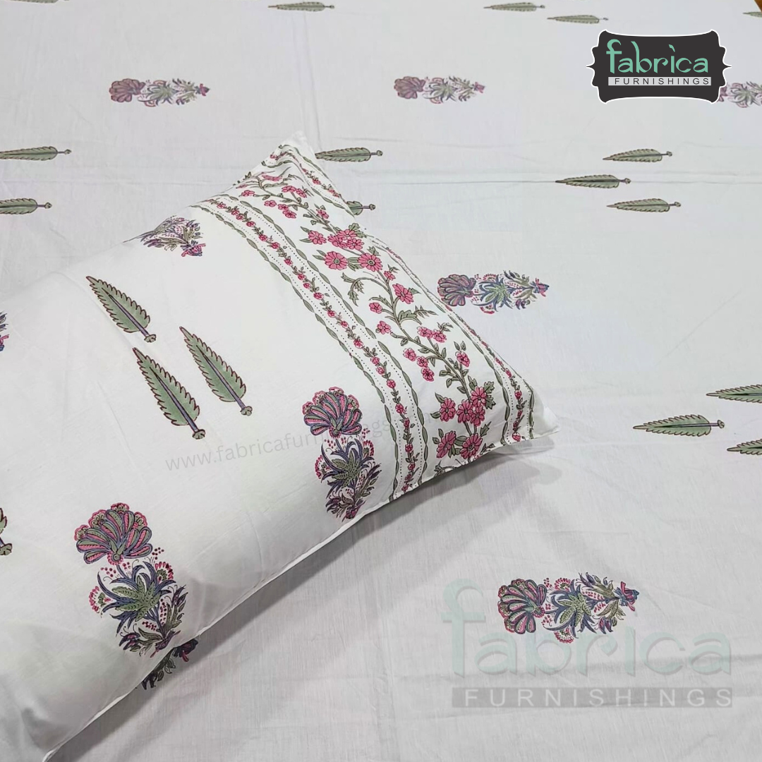 Percale Cotton Hand block Printed Super King-size Bedsheet