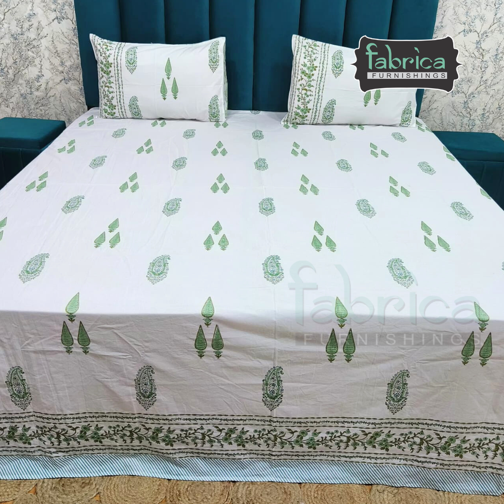 Percale Cotton Hand block Printed Super King-size Bedsheet